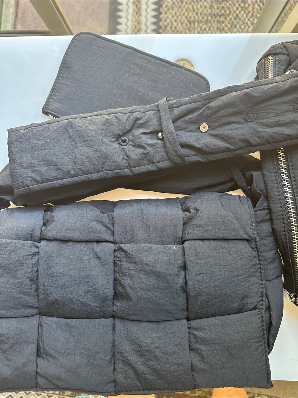 Quilted Black Crossbody Tote Bag - Lightweight Everyday Shoulder Bag